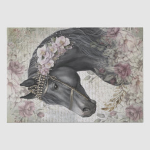 Black Horse Floral Decoupage Tissue Paper