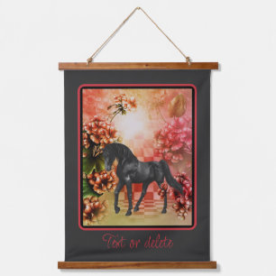Black Horse Flowers Fantasy Art Personalized Hanging Tapestry