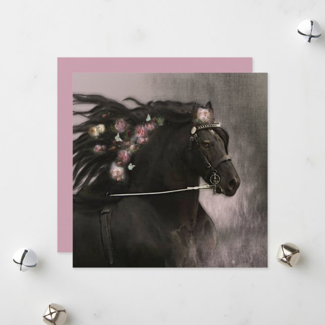 Black Horse Friesian - Greeting Card (Front/Back In Situ)