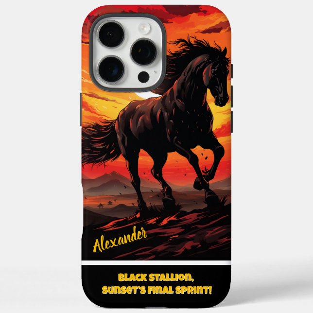 Black horse gallops at fiery sunset Case-Mate iPhone case (Back)