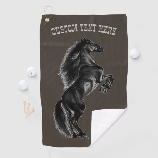 Black Horse Golf Towel Custom Text and Colour (InSitu)