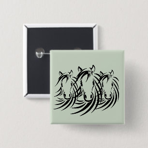 Black Horse Head Green 2 Inch Square Button