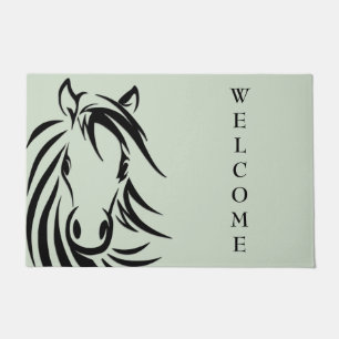 Black Horse Head Green Doormat