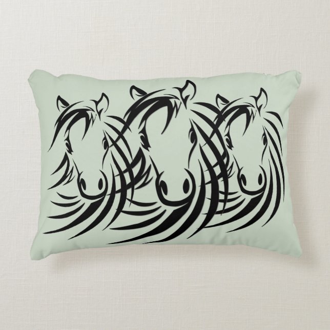 Black Horse Head Green Drawstring Bag Accent Pillow (Front)