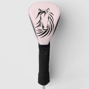 Black Horse Head  on Pink Golf Head Cover