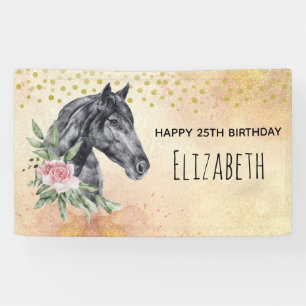 Black Horse Head Portrait Watercolor Birthday Banner