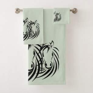 Black Horse Heads Green Bath Towel Set