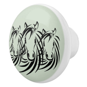 Black Horse Heads Green Ceramic Knob