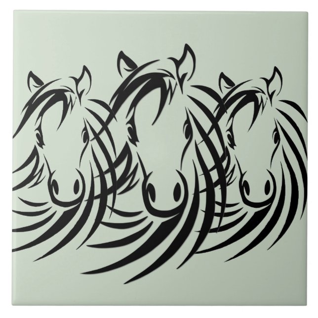 Black Horse Heads Green Tile (Front)