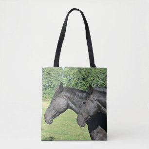 Black Horse Heads in Peaceful Profile Light Tote Bag