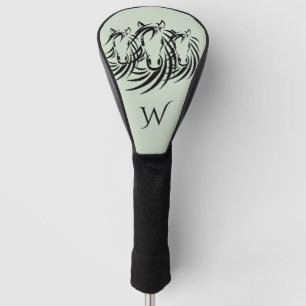 Black Horse Heads on Green Initial Golf Head Cover