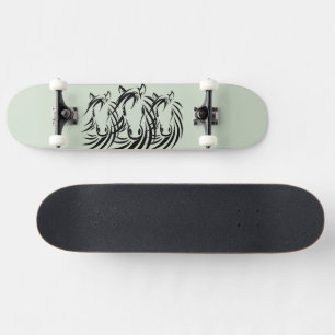 Black Horse Heads on Green Skateboard