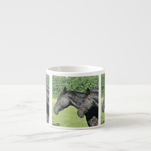 Black Horse Heads Tiled Meadow Wrap Espresso Cup (Front)