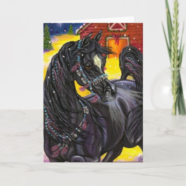 BLACK HORSE Holiday Barn Note Card (Front)