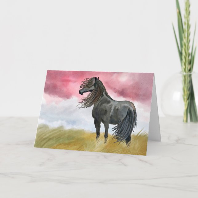 Black Horse in Field Greeting Card Blank (Front)