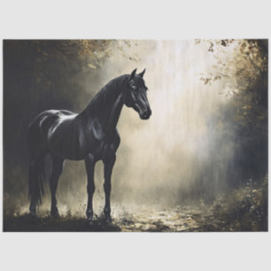 Black Horse in Misty Autumn Forest Tissue Paper