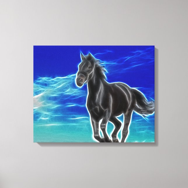 Black Horse in the Wind Wrapped Canvas (Front)