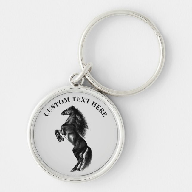 Black Horse Keychain with Custom Text (Front)