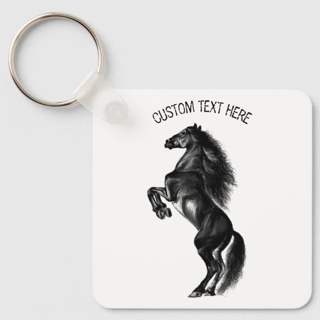 Black Horse Keychain with Custom Text (Front)