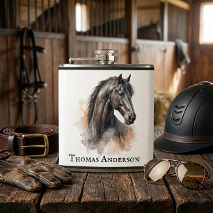 Black Horse Lover Personalized Bachelor Party Gift Hip Flask