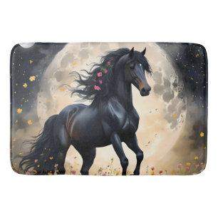 Black Horse Moon Flower Field, Bath Mat