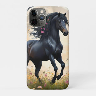 Black Horse Moon Flower Field, iPhone 11 Pro Case