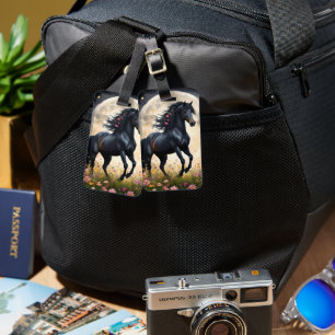Black Horse Moon Flower Field, Luggage Tag