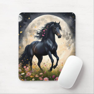 Black Horse Moon Flower Field, Mouse Pad