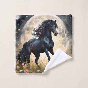 Black Horse Moon Flower Field, Wash Cloth