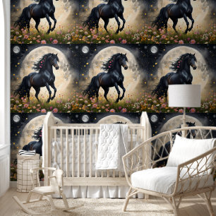 Black Horse Moon Flowers, Wallpaper