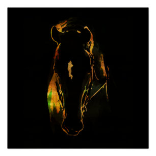 Black horse of gold and red copper colours poster