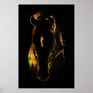 Black horse of gold and red copper colours poster