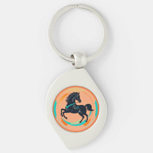 Black Horse on a Colourful Background Keychain