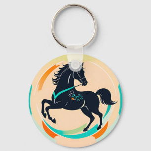 Black Horse on a Colourful Background Keychain