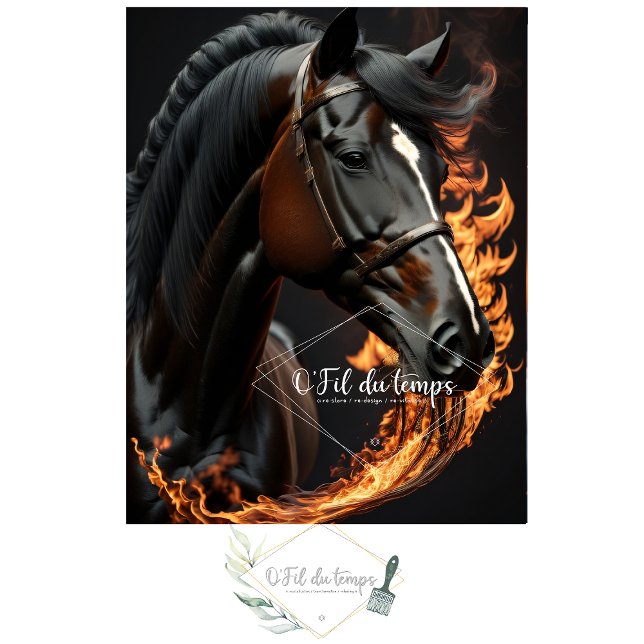 Black Horse on Fire v2 decoupage Tissue Paper (Black horse)