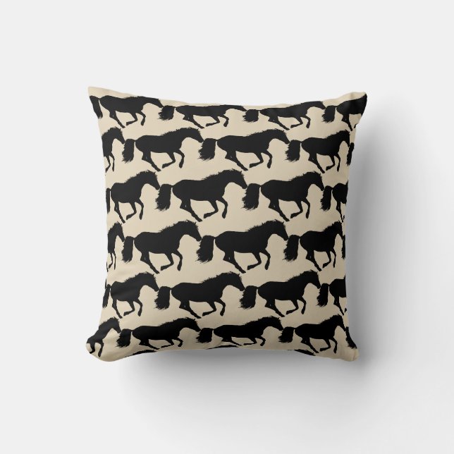 Black horse or pony throw pillow (Front)
