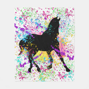 Black Horse Paint Splatter  Fleece Blanket