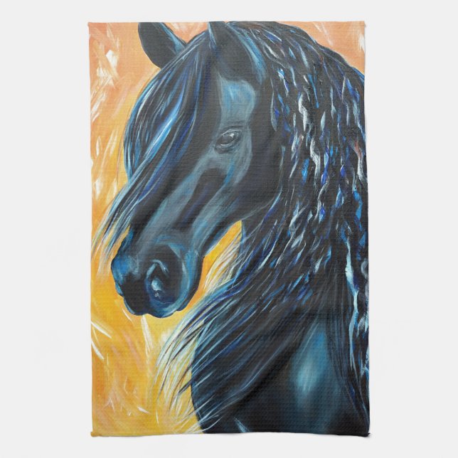 Black Horse Painting Kitchen Towel (Vertical)