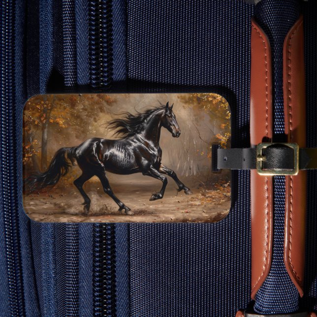 Black Horse Painting Luggage Tag (Front Insitu 4)