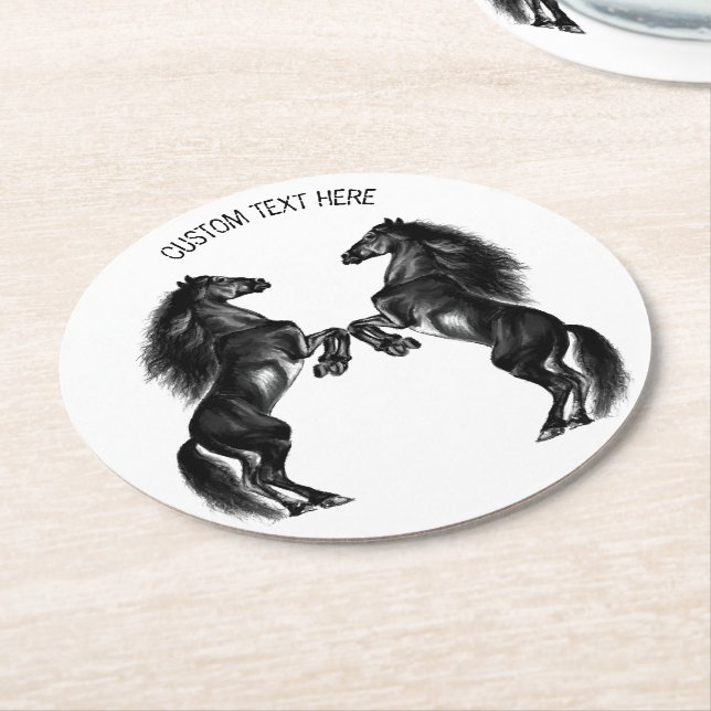 Black Horse Paper Coaster with Custom Text (Angled)