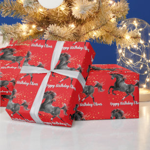 Black Horse Personalized Happy Birthday Wrapping Paper