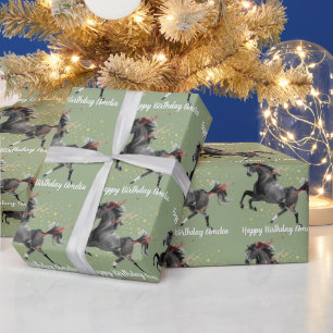 Black Horse Personalized Happy Birthday Wrapping Paper