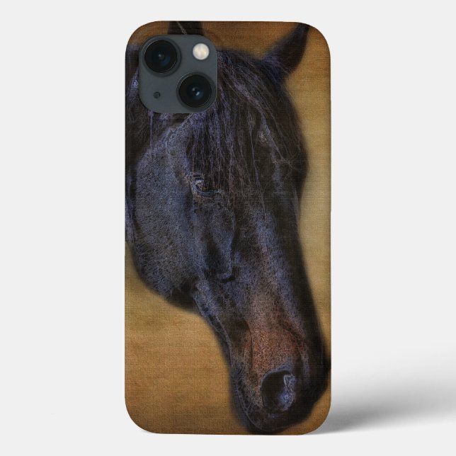 Black Horse Portrait on Rustic Parchment effect Case-Mate iPhone Case (Back)