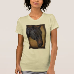 Black Horse Portrait on Rustic Parchment effect T-Shirt