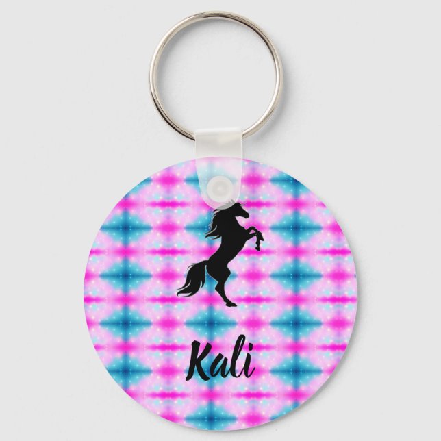 Black Horse Rearing Personalized Button Keychain (Front)