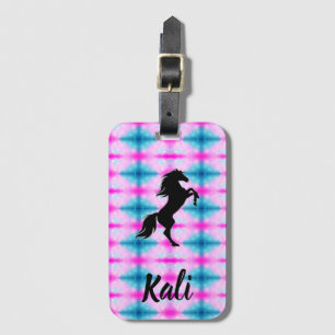 Black Horse Rearing Personalized Pink and Aqua Luggage Tag