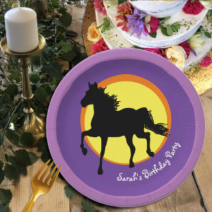 Black Horse running wild in Sunset (Party Plates) Paper Plate