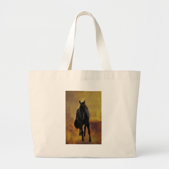 Black Horse Silhouette Large Tote Bag (Front)