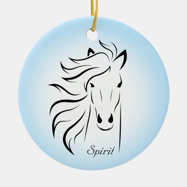 Black horse silhouette on light blue background ceramic ornament (Front)