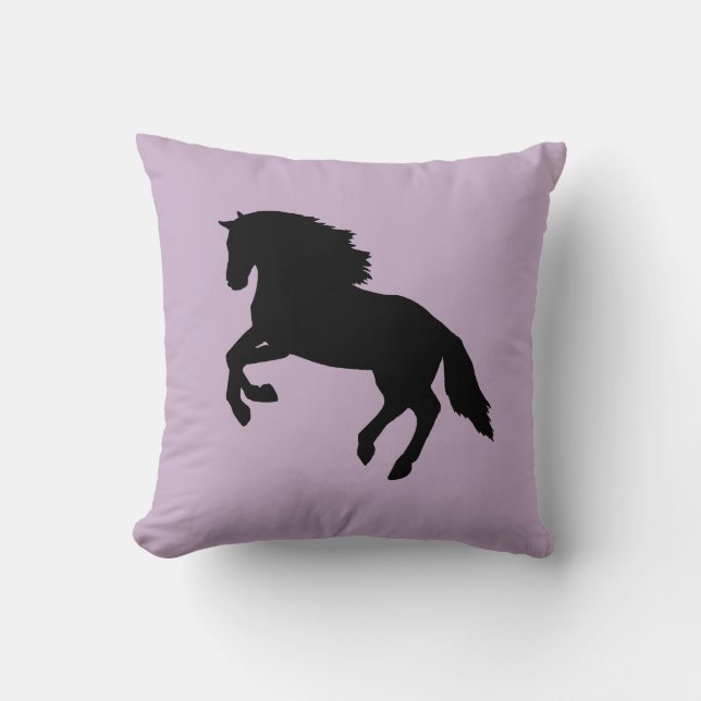 Black Horse Silhouette Running Horse Purple Pillow (Front)